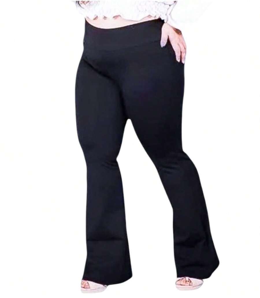 Flare Leggings Plus Size Bell Bottom Thick Ballerina Zero Transparency High Waist - Hitam - View 1