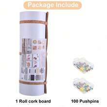 Cork Board Roll 8 Mm Thick - 50"X16" Cork Rolls Bulletin Boards Self-Adhesive  Cork Tiles With 100 Push Pins Mini Wall Frameless Corkboards For Wall - Brown - View 2