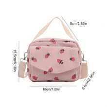 Corduroy Cute Strawberry Printed Fashion Handbag, Versatile Small Square Bag, Portable Clutch Shoulder Crossbody Bag