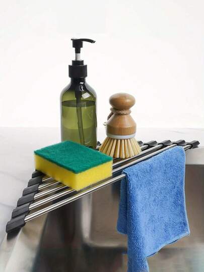 可折叠不锈钢三角线圈干燥架，适用于小水槽角落 - 水槽多用途厨房沥水架、防锈收纳架、三脚架和搁板 - 节省空间（黑色/灰色）