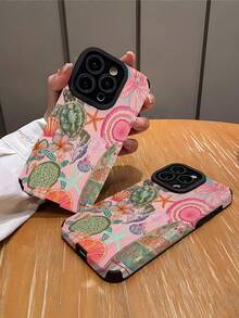 Resort Style 1pc Cute Light Blue And Pink Marine Creatures Pattern Classic Anti-Drop Soft Leather Texture Phone Case Compatible With Apple And 16/16 Plus/16 Pro/16 Pro Max - Multicolor - View 2