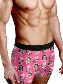 Calzoncillos tipo bóxer personalizados para hombres con foto - Pantalones cortos de novedad con diseño "Te Amo" para el Día de San Valentín, regalos únicos y lindos para él, novio, esposo - Cumpleaños, boda, aniversario, festividades (XS-XXXL)