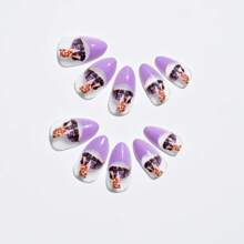 24 piezas de uñas postizas personalizadas, regalo misterioso para el Día de la Madre, diseño almendra corto/medio, tipo ataúd medio, estilo francés clásico