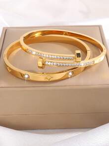 2 件/套简约时尚不锈钢手链优雅奢华礼物，送给美丽女性的完美节日礼物 - 間鑽手環組合 - 查看 3