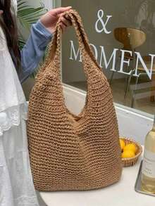 Large Straw Bag Premium Beach And Pool Bag - Màu Khaki - Xem 1
