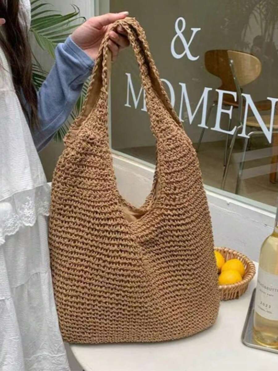 Large Straw Bag Premium Beach And Pool Bag - Màu Khaki - Xem 1