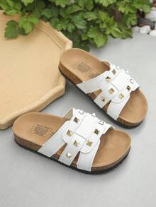 1 Paar modische Kinder Schlangenhaut-Prägung PU gewebte atmungsaktive Lässig Sandalen, bequem zu tragen, rutschfest, hochwertige flache offene Strandpantoffeln, geeignet für Mädchen zum Kombinieren mit Jeans und Röcken, tolles Geschenk für den Sommer - Weiss - Übersicht 6