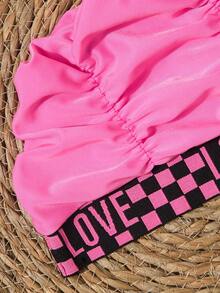 Fashion Checkered Ruched Swim Cap, High Stretch - Hot Pink - View 5