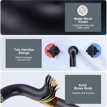 Wall Mount Tub Filler Matte Black Bathtub Faucet Long Spout Reach 2 Cross Handles Tub Faucet With Brass Rough In Vae Included - MatteBlack - View 6