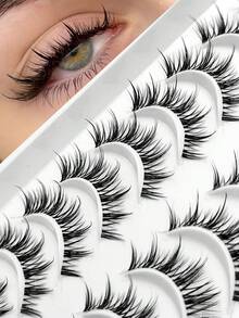 Asiteo 10 对漫画仙女风格尖刺动漫睫毛自然新手妆容适合日常约会新娘透明带状假睫毛佩戴舒适上睫毛逼真睫毛全条睫毛持久浓密流行化妆美容条状睫毛，睫毛，睫毛，假睫毛