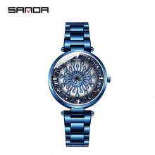 Sanda Women's Watches Full Star 360 Degree Rotating Watch Diamond Encrusted Hourly Steel Strap Women's Watches - Blue - View 1