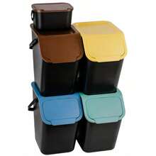 Kitchen Bin Set Of 5: 4x 25L + 4 5L For Plastic Glass Paper And Bio Recycling Waste Sorting Bins With Click Lid Container Trash Can Under Sink Kitchen Bins - 4trashcans - View 1