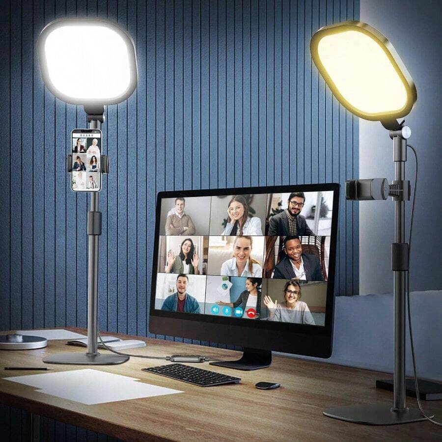 Desktop Video Conference Light For Zoom Meeting Desk Light With Stand And Phone Holder Desk Lamp Laptop Light For Working From Home Video Light For Webcam Lighting Video Calls - Black2packs - View 1