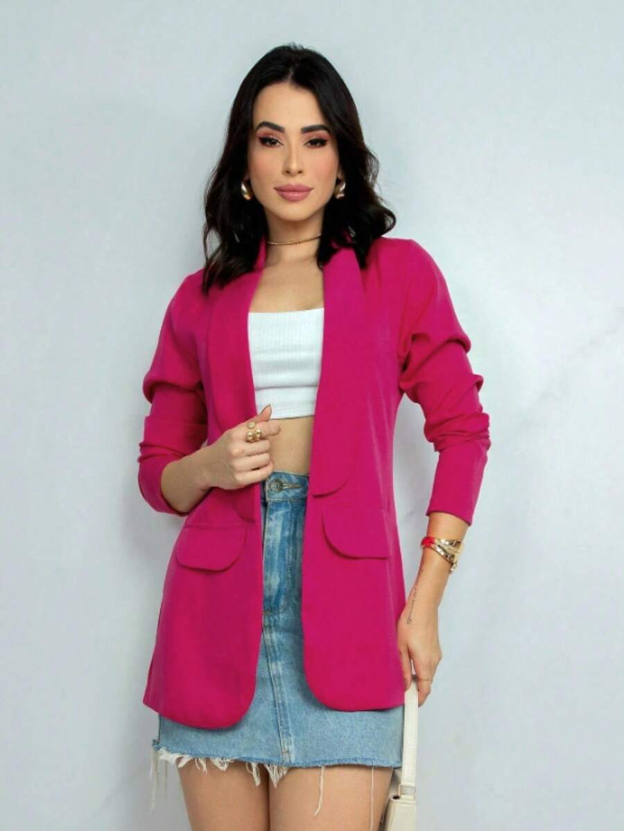 Women Blazers - 玫紅色 - 查看 1