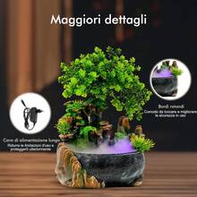 SENDERPICK Zimmerbrunnen LED Tisch Zimmer Wasser Farbwechsel Nebel Wasserfallbrunnen Brunnen Polyresin Springbrunnen Deko für Schlafzimmer Wohnzimmer Studie (mit Zerstäuber und LED) - mit Zerstäuber und LED - Übersicht 6