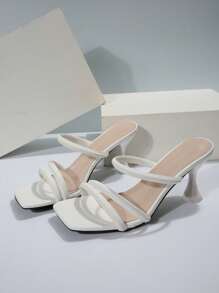 Summer New Thin Heel High Heel Square Toe Unique Design Buckle Strap Sandal Heels, Suitable For Commuting, Business, Banquet, Party, Date, Shopping