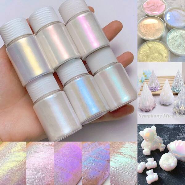 Dofuny 10g/Flasche 6 Farben perlmuttartig natürliches Glimmerpulver Seife Kerze Epoxidharz Farbstoff Perlpigment zum Basteln von Schmuck und Handwerksarbeiten