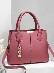 Minimalist Solid Color Women Handbag, Elegant Ladies Dual Handle Shoulder Tote Bag, Fashion Female Work Bag Crossbody Commuter Bag, Pendant Decor Classic Top Handle Shoulder Bag, Mother's Day Gift Suitable For Business Trip/Commute/Work/Office