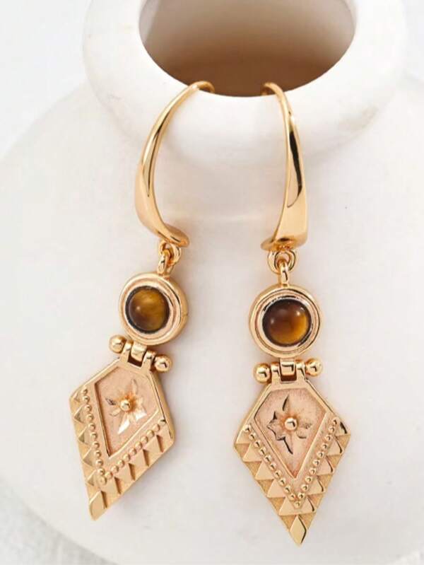 1 Pair Of Fashionable Jewelry Women's Copper Earrings With Geometric Sun Patterns, Retro Style, Elegant, Generous, Luxurious New Jewelry Matching, Gift For Girlfriend, Vacation High-End Accessories