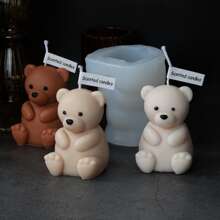 3D Cute Bear Silicone Candle Mold DIY Seated Bear Animal Handmade Candle Mold Soap Gypsum Epoxy Handicraft Making Supplies Creative Gifts Home Decoration Holiday Gifts Candle Making Lovers