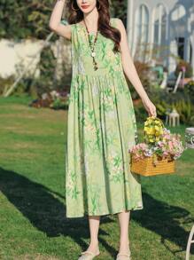 New Summer Casual Printed Elegant Mid-Length Women Dress