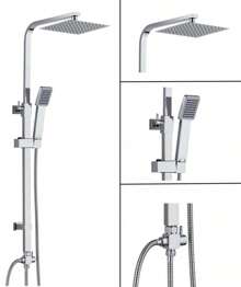 Large Waterfall Chrome Square Dual Shower Head Riser Rail Luxury Bathroom Set Home Bathroom Decor Bathroom Accessories Bathroom Organizer Summer Back To School