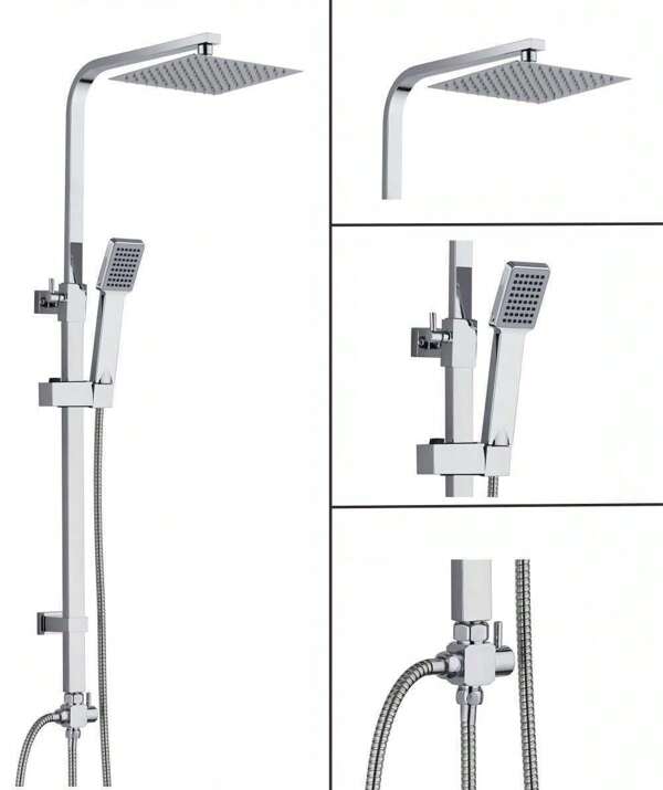 Large Waterfall Chrome Square Dual Shower Head Riser Rail Luxury Bathroom Set Home Bathroom Decor Bathroom Accessories Bathroom Organizer Summer Back To School