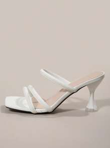 Summer New Thin Heel High Heel Square Toe Unique Design Buckle Strap Sandal Heels, Suitable For Commuting, Business, Banquet, Party, Date, Shopping