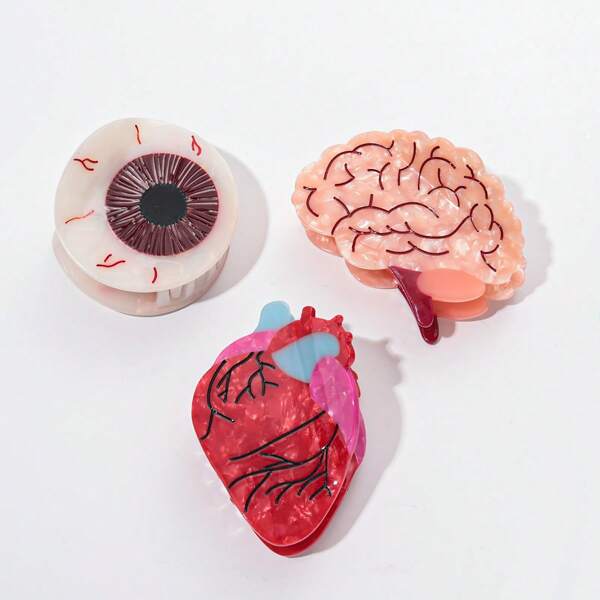 1 PC Novel Brain, Heart, Eye Hair Grab Clip Personalized Medical Student Anatomy Creative Anti Slip Hair Clip Hair Claws Claw Clips Hair Clips Hair Jaw Clip Hair Clamps Hair Clutch Hair Catcher Clip Fall Winter Hair Accessories For Women For Vacation Outfits Woman