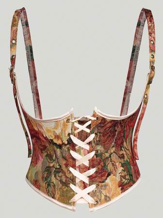 Corset Belt For Women Floral Lace Up Boned Underbust Corset Waist Belts