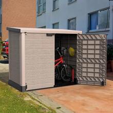 Duramax Cedargrain StoreAway 850L Plastic Garden Storage Shed - Outdoor Storage Shed, Wheelie Bin Box, Durable Construction, Ideal For Tools, BBQs & 2x 120L Garbage Bins, 130x74x110 Cm, Dark Brown - Beige - View 2