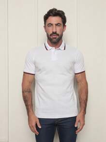 Camisa Polo Masculina Sky Surf Manga Curta Lisa Gola com Botão Camiseta Branca