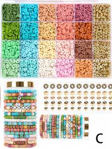 1 Box Brown Clay Bracelet Making Kit - 10Pastel Colors Polymer Heishi Beads For Adult Flat Letter Beads And Pearl For DIY Friendship Bracelet (6mm) - Brown - View 4