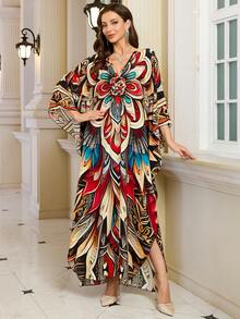 Letni, nowy, elegancki szlafrok w stylu boho z nadrukiem vintage na rok 2025, codzienny zestaw ubrań domowych i sukienek świątecznych - Wielokolorowe - Zobacz 8
