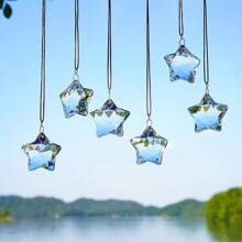 1/6pcs Transparent Pentagram Crystal Glass Suncatcher Christmas Ornaments Clear Faceted Glass Christmas Star And 2025 Annual Christmas Star Crystal Hanging Ornaments For Christmas Tree Winter New Year Party Supplies Christmas Decor