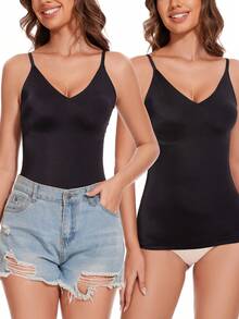 Womens Tummy Control Shapewear Tank Tops Soft Shaping V-Neck Compression Tank Tops Body Shaper Camisole - Black - View 1