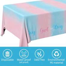 1Pc Pink Blue Gender Reveal Party Tablecloth, Table Cover,Disposable Tablecloth, Waterproof Tablecloth,Party Supplies, Waterproof Plastic Table Cover, Dining Room Decor, Party Decor,Table Decor