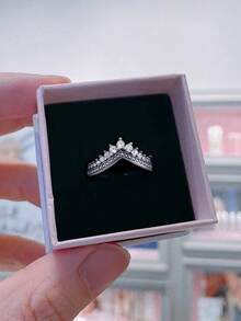 1pc V-Shape Crown Ring Ladies Jewelry For Women S925 Sterling Silver Elegant Promise Ring For Couple Wedding Fine Jewelry Gift For Girls - V-shaped Crown Small Heart - View 11