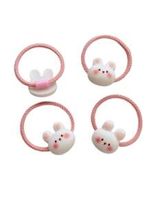 6pcs Cartoon Rabbit Scrunchies Hair Ties, Hair Accessories Set For Ponytail, Suitable For Women Daily Use - Pink - View 3