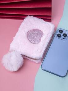 Cute Plush Coin Purse, Heart Embroidered Zipper Wallet, Short Purse Clutch, Heart-Shaped Card Holder Keychain, Best Gift For Girls - Multicolor - View 4