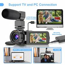 Nicamery 2025 新款 2.7K 高清视频博客相机，36MP 摄影图像分辨率，16 倍数码变焦 Vlog 相机，带外置麦克风、镜头盖、稳定器、遥控器、2 块电池和 32GB 存储卡，适合家庭视频录制 - 黑色 - 查看 7