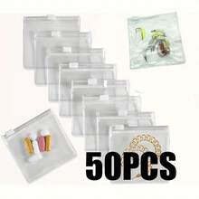 5/10/30/50/100 件珠宝收纳卷袋，可重复使用的珠宝收纳袋，带拉链的自密封便携式药袋，适合旅行和日常返校使用 - 無色 - 查看 10