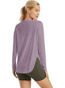 Women Fitness Yoga Top, Quick Dry Shirt For Running, Gym & Workout, Stretchy Compression Base Layer