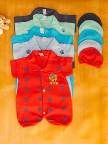 Kit 3 Macacão Infantil Ursinho Príncipe Bebê  0-3 meses com boina moda verão