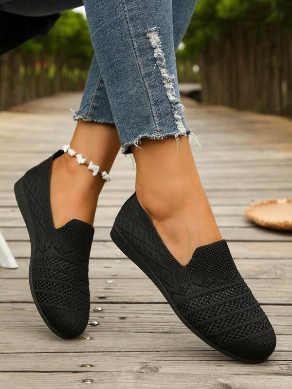 2025 Plus Size Women Flat Loafers, Knitted Comfy Non-Slip Breathable Outdoor Casual Slip-On Shoes