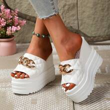 Women's 2025 Spring New Wedge Slippers, Versatile Outdoor Wear For Petite, Platform Thick Bottom Lining, Peep Toe Sandals With Wedge Heel, Sweet Bow And Floral Decor