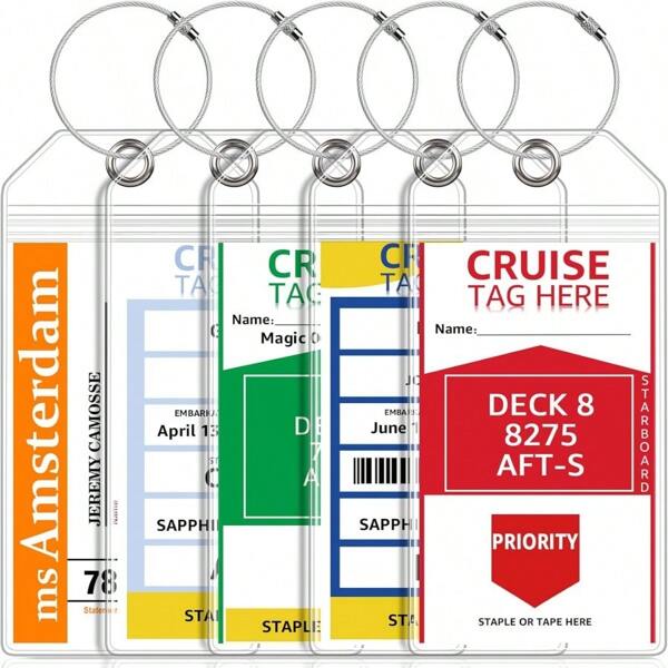 Paquete de 5/10/20 Portaetiquetas de equipaje para cruceros de Carnival, NCL, Princess, MSC, Portaetiquetas de crucero transparente con cierre con cremallera, accesorio de crucero esencial impermeable