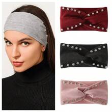 1 Stück/3 Stück zufälliges 3-Farben Stirnband mit breitem Strass-Besatz - sportlich, Yoga, schweißableitend, modisch-lässiges Stirnband, Mode-Haaraccessoires, klassische Haarbänder