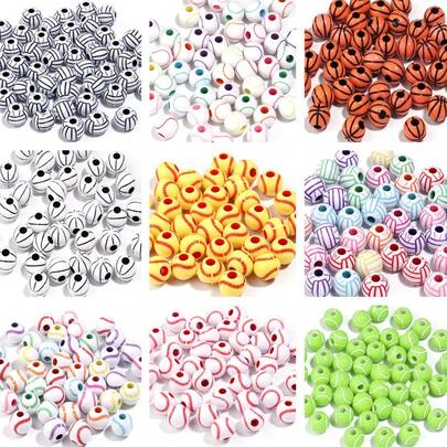 50pcs New Colorful Style Stock Acrylic Solid Print Sport Baseball Basketball Football Volleyball Beads For Chunky DIY Bubblegum Necklace Jewelry Making