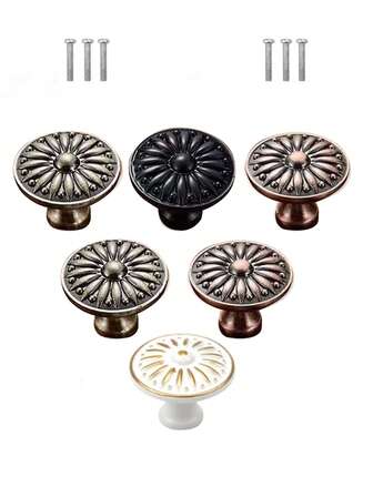5pcs White, Black, Antique Bronze, Vintage Bronze Zinc Alloy Drawer Knobs, Suitable For Drawers, Cabinets, Vanities, Doors, Wardrobes, Shoe Cabinets, Handpainted Design, Comes With Screws